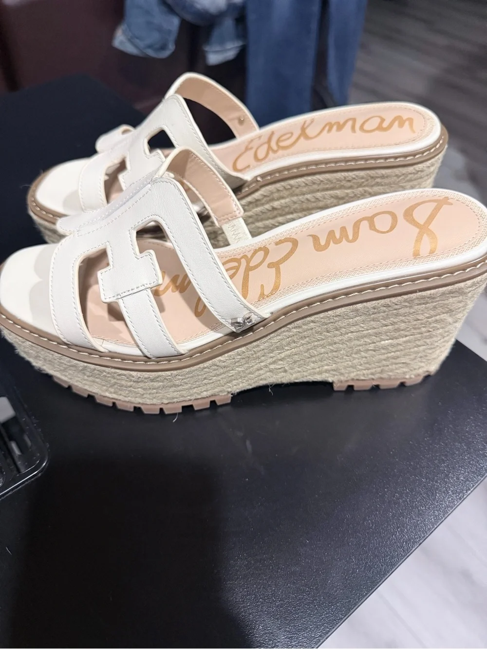 Sam Edelman Cream Espadrille Wedge Slide Sandals - Picture 3 of 4